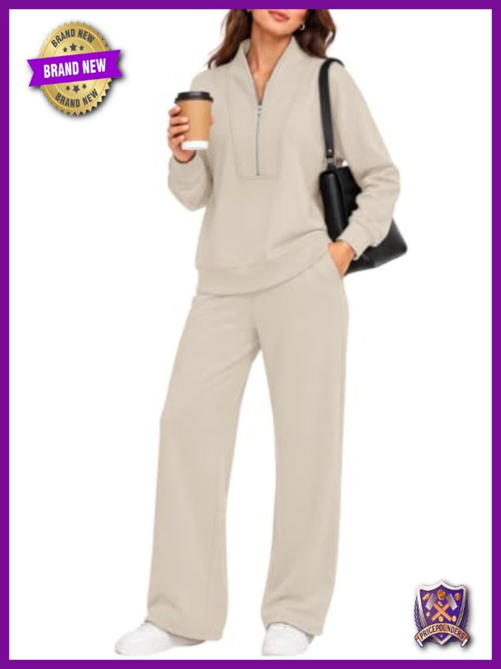 Modal Blend 2 Piece Tracksuit Set Half Zip Sweatshirt Drawstring Wide Leg Pants